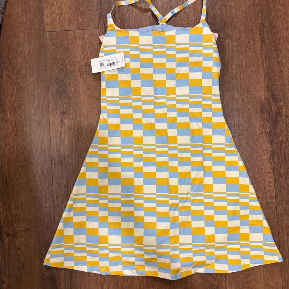 NWT Outdoor Voices Exercise Dress in Yellow and Blue Checkered Pattern